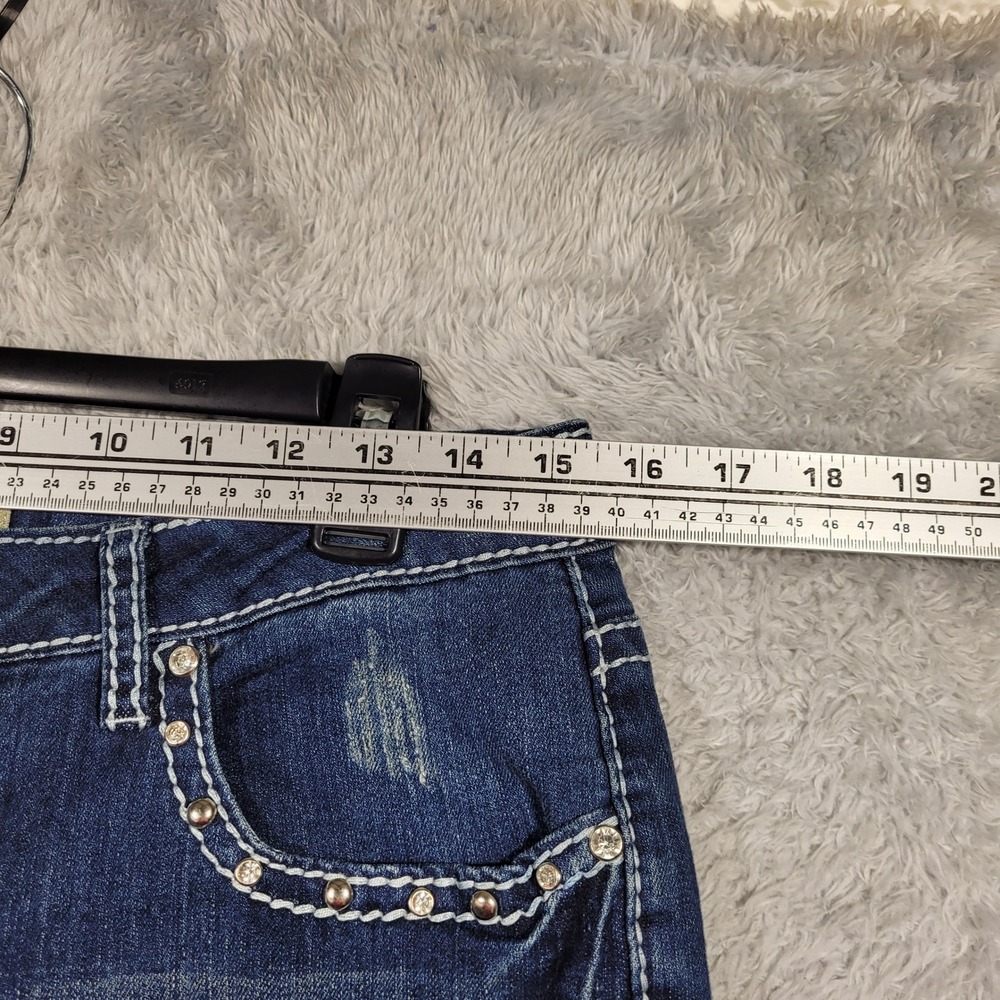 Earl Bootcut Jeans Women 8 Blue Rhinestone Embellished Distressed 31x31 - Picture 3 of 8